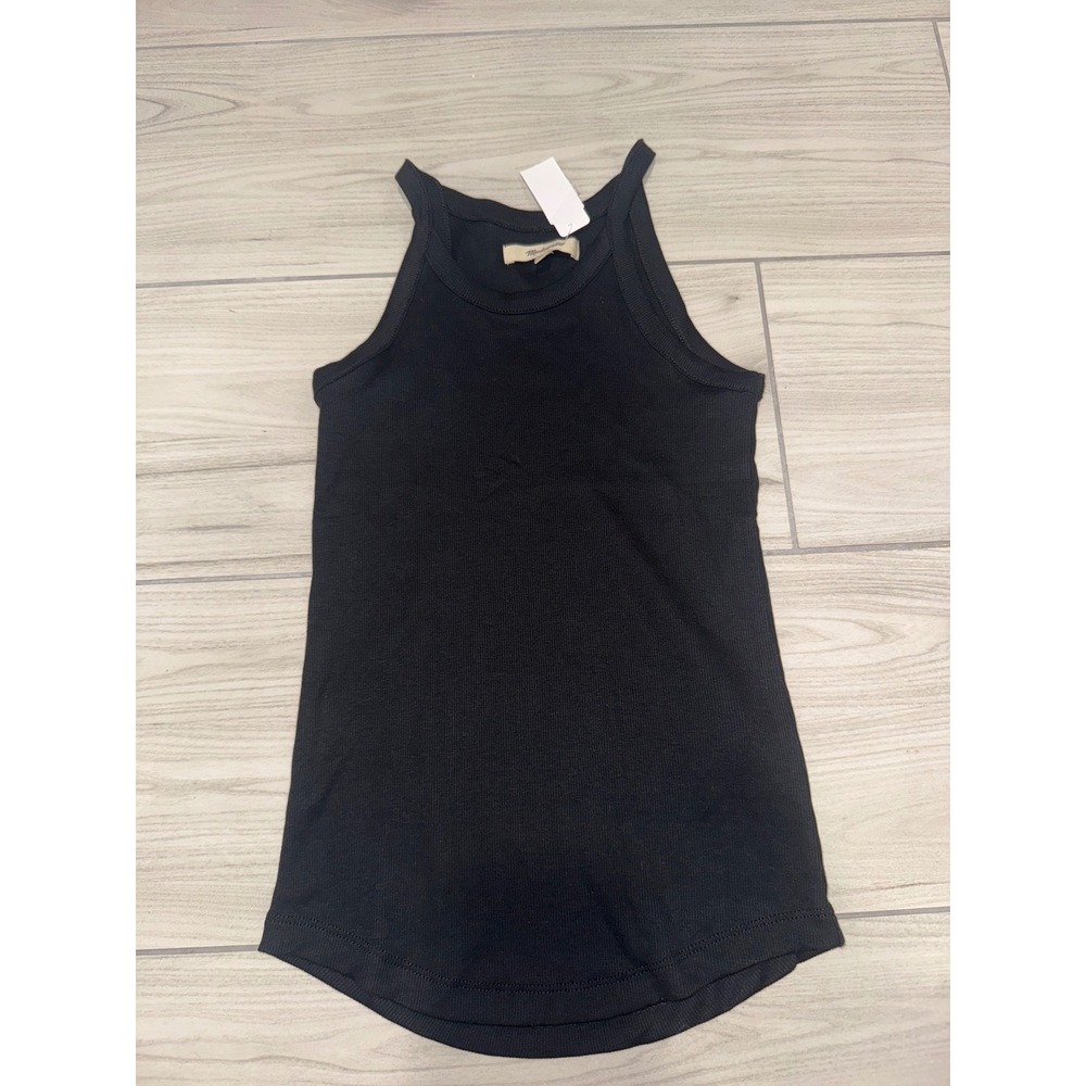 Madewell Brightside High-Neck Tank Top Black Ribbed Racerback XS NWT